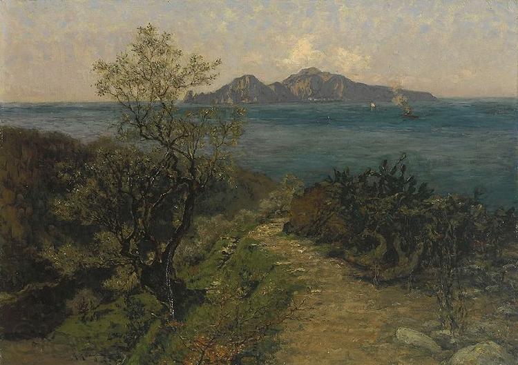 Julius Ludwig Friedrich Runge Sudliche Kustenlandschaft. Blick von der Hohe auf Insel an einem Sonnentag Norge oil painting art
